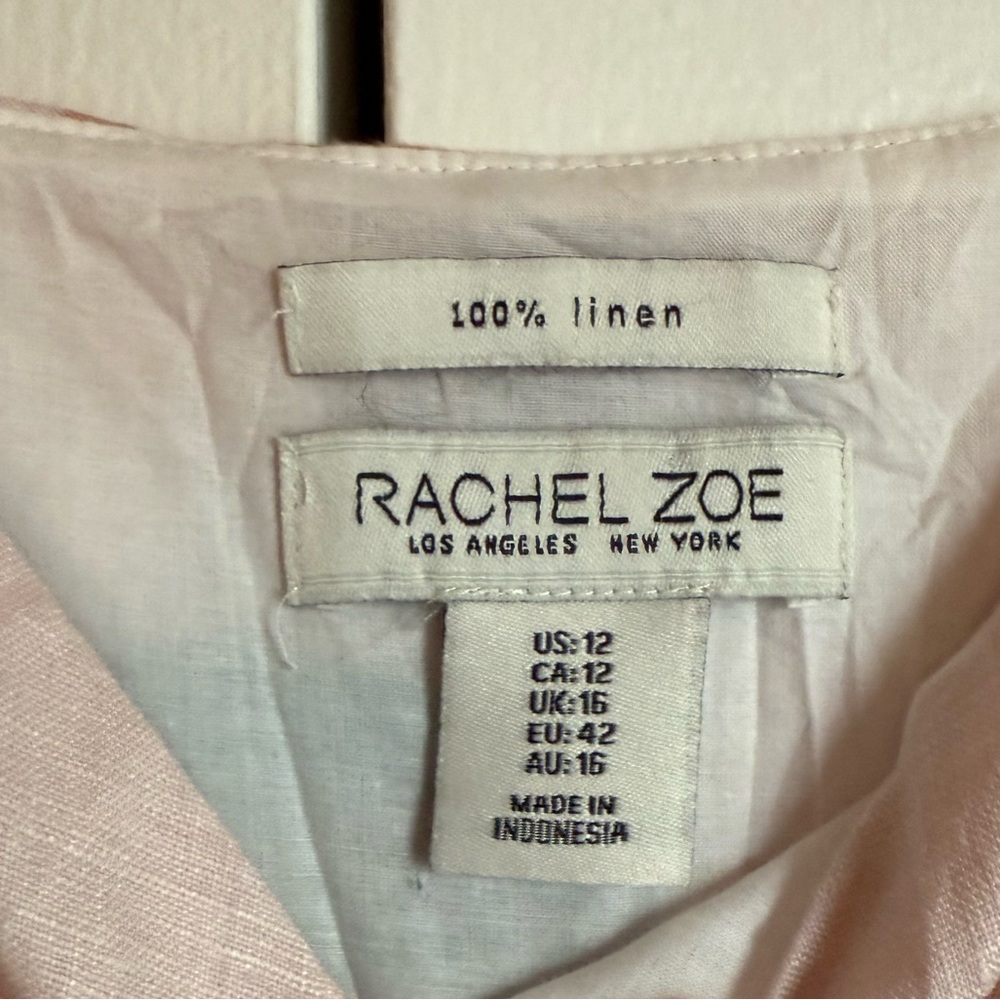 Rachel Zoe Blush Pink Linen Floral Dress sz 12 Romantic Cottage Galentine - Picture 7 of 8